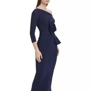 Chiara Boni La Petite Robe One Shoulder Rosette Cocktail Mid Dress Navy 42 US 6